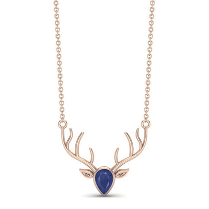 Blue Sapphire Pear 1.00 Ctw Deer Antler Design Necklace – 14k Yellow Gold-2