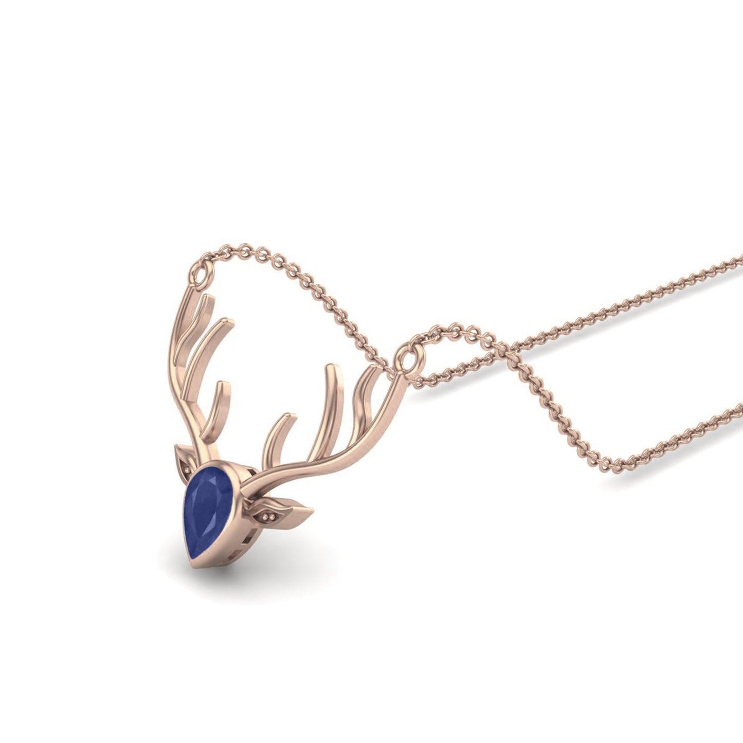 Blue Sapphire Pear 1.00 Ctw Deer Antler Design Necklace – 14k Yellow Gold-3