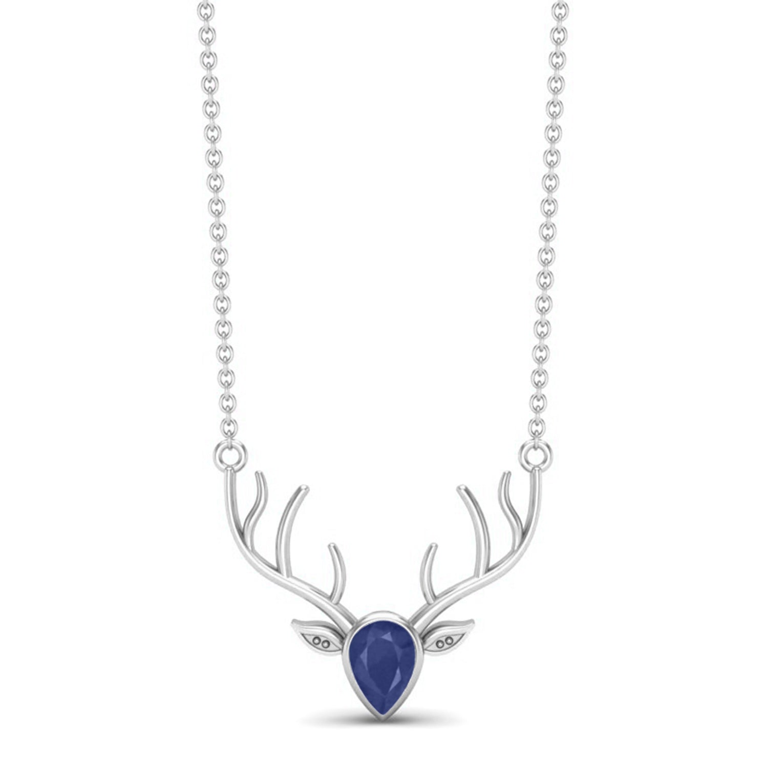 Blue Sapphire Pear 1.00 Ctw Deer Antler Design Necklace – 14k Yellow Gold-4