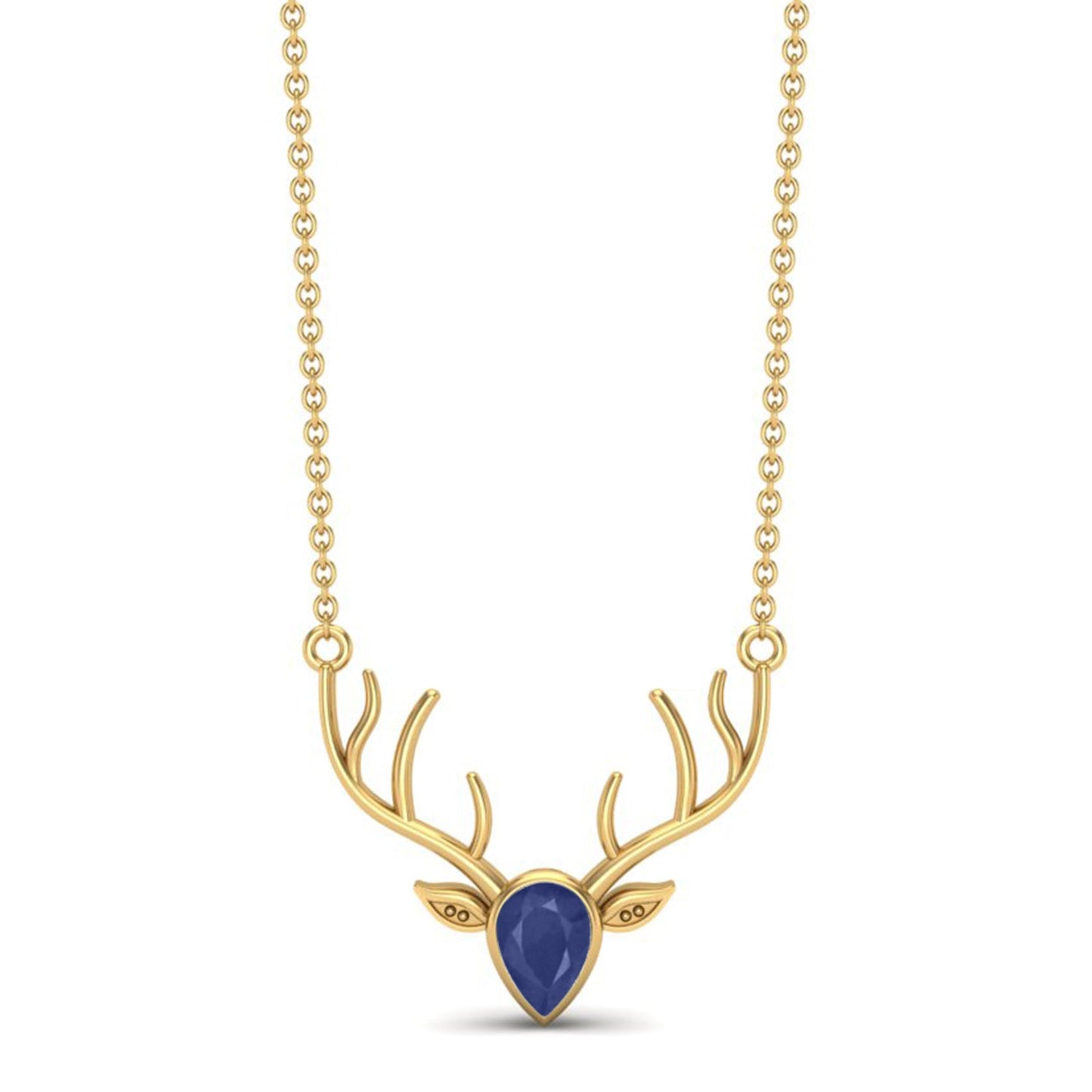 Blue Sapphire Pear 1.00 Ctw Deer Antler Design Necklace – 14k Yellow Gold-0