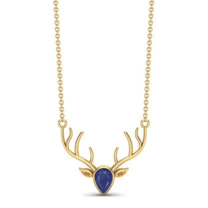 Blue Sapphire Pear 1.00 Ctw Deer Antler Design Necklace – 14k Yellow Gold-0