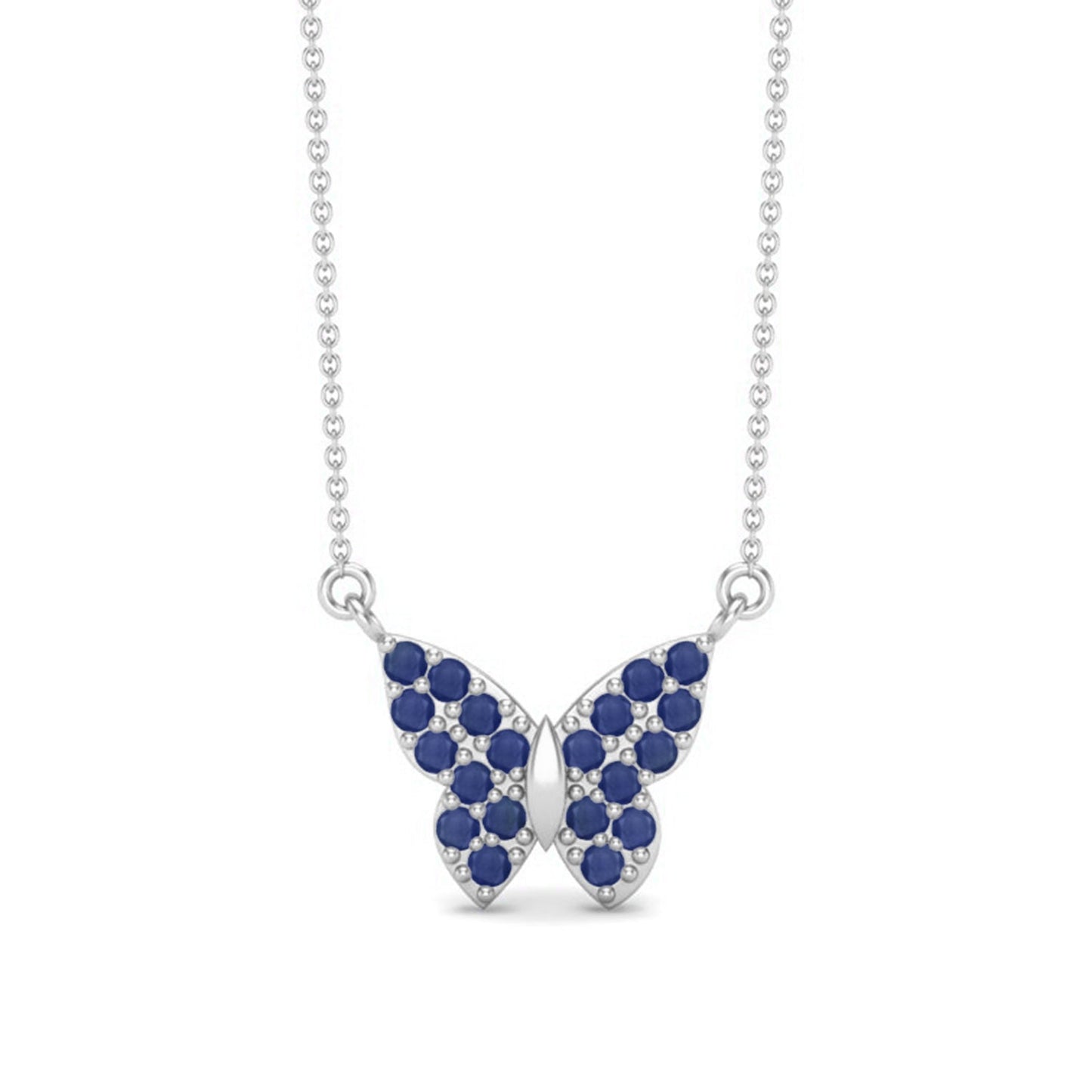 Blue Sapphire 3.00 Ct Round Cluster Butterfly Necklace – 14k Yellow Gold-2