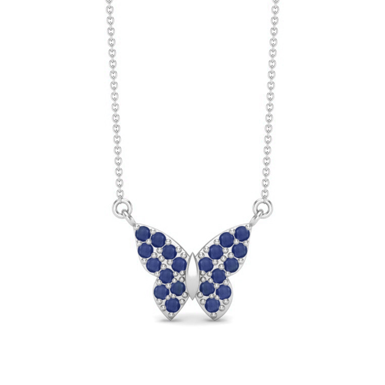 Blue Sapphire 3.00 Ct Round Cluster Butterfly Necklace – 14k Yellow Gold-2