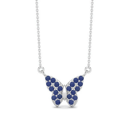 Blue Sapphire 3.00 Ct Round Cluster Butterfly Necklace – 14k Yellow Gold-2