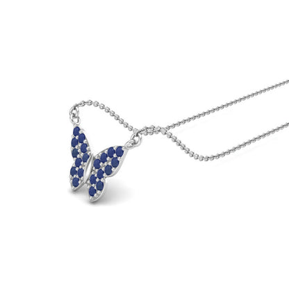 Blue Sapphire 3.00 Ct Round Cluster Butterfly Necklace – 14k Yellow Gold-3