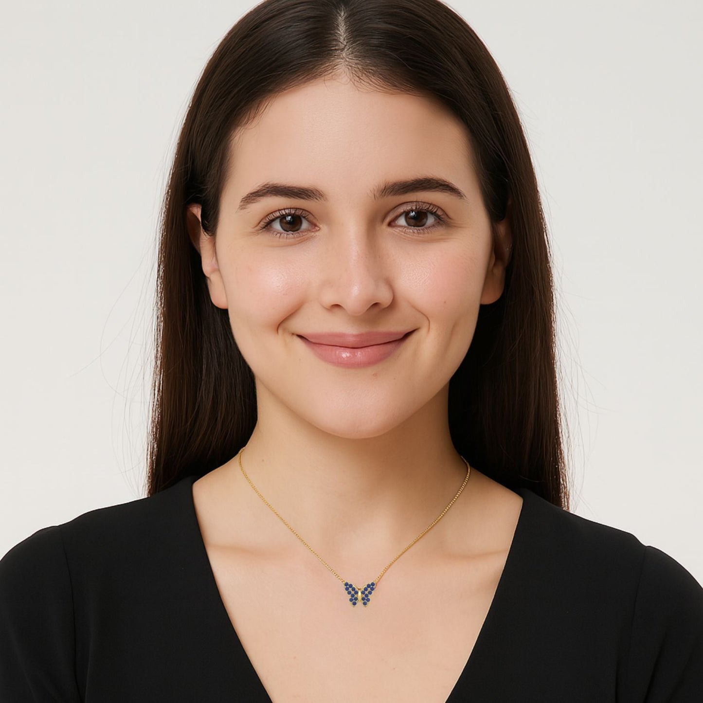 Blue Sapphire Butterfly Dainty Pendant - 9K Yellow Gold-1