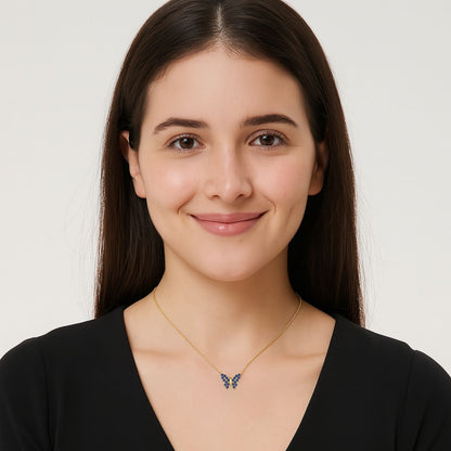 Blue Sapphire Butterfly Dainty Pendant - 9K Yellow Gold-1