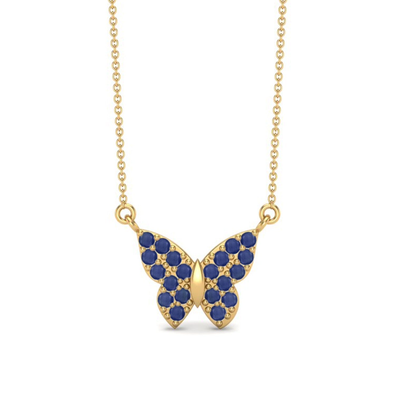 Blue Sapphire 3.00 Ct Round Cluster Butterfly Necklace – 14k Yellow Gold-0