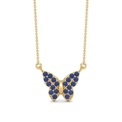 Blue Sapphire 3.00 Ct Round Cluster Butterfly Necklace – 14k Yellow Gold-0