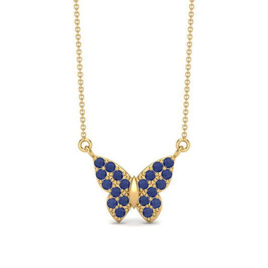 Blue Sapphire 3.00 Ct Round Cluster Butterfly Necklace – 14k Yellow Gold-0
