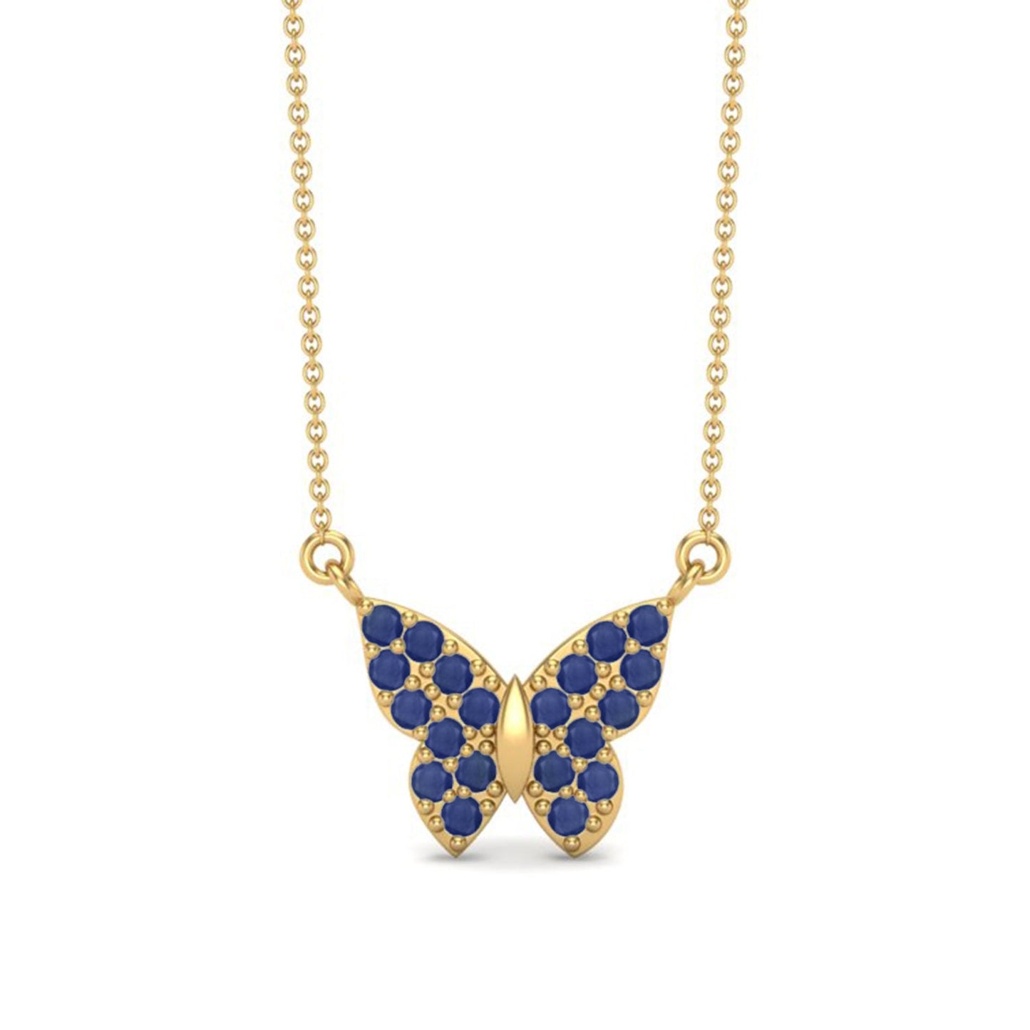 Blue Sapphire Butterfly Dainty Pendant - 9K Yellow Gold-0