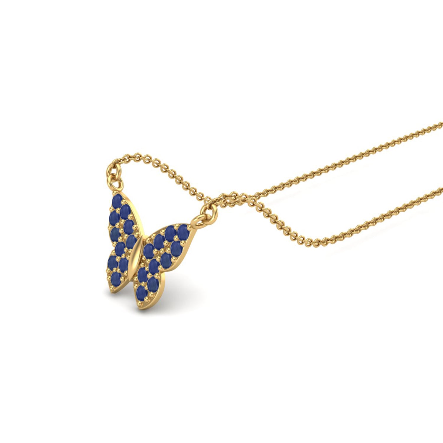 Blue Sapphire Butterfly Dainty Pendant - 9K Yellow Gold-2