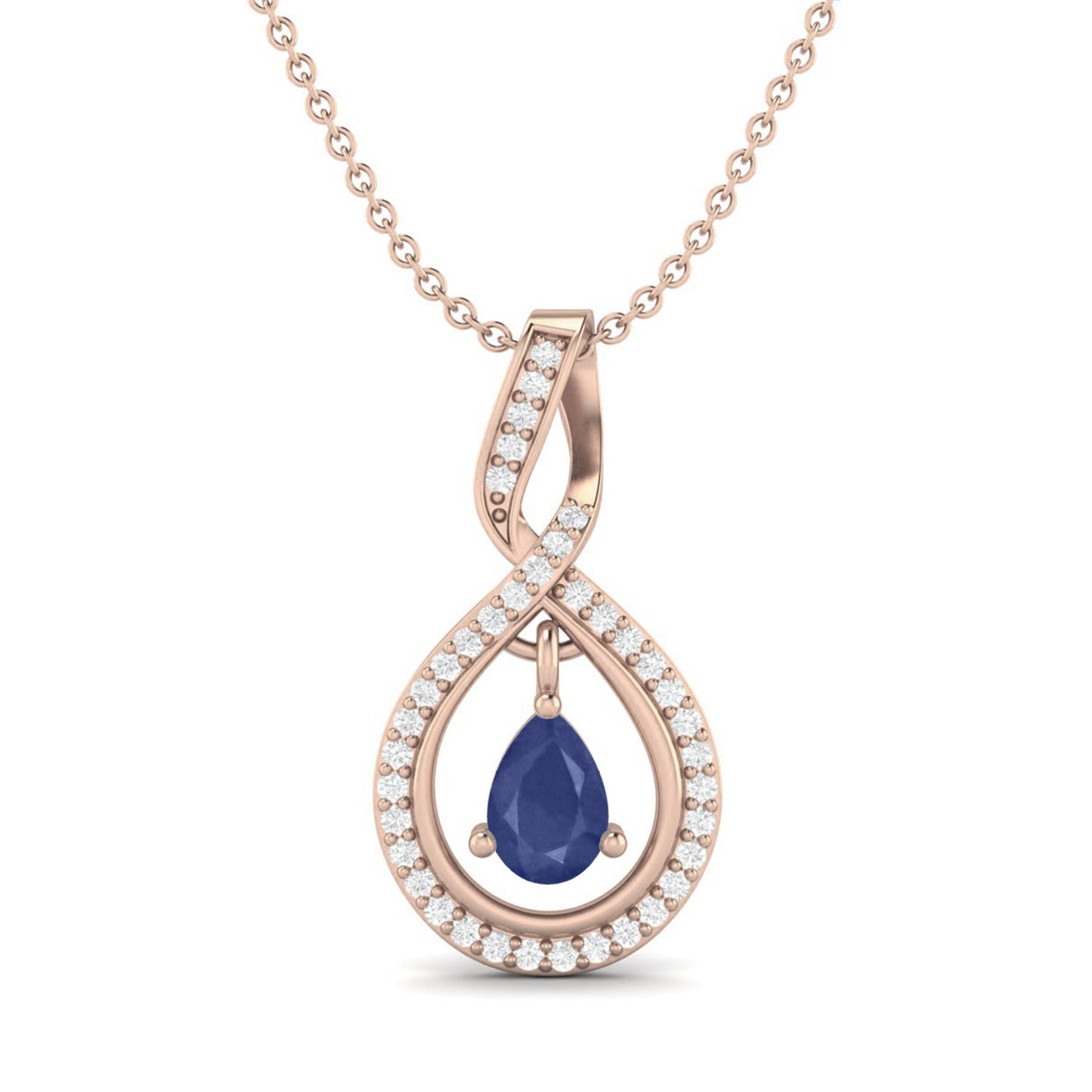 Blue Sapphire Pear 0.70 Ct Infinity Teardrop Halo Necklace -14k Yellow Gold-5