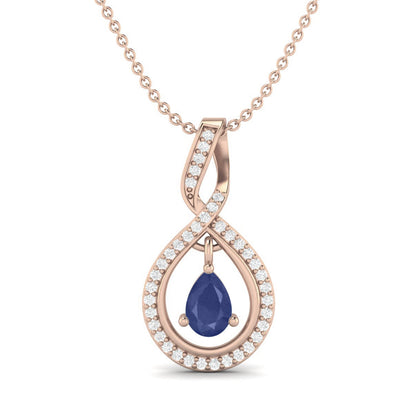 Blue Sapphire Pear 0.70 Ct Infinity Teardrop Halo Necklace -14k Yellow Gold-5