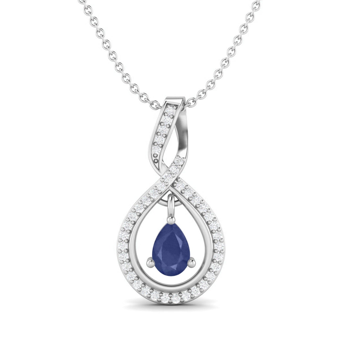 Blue Sapphire Pear 0.70 Ct Infinity Teardrop Halo Necklace -14k Yellow Gold-3