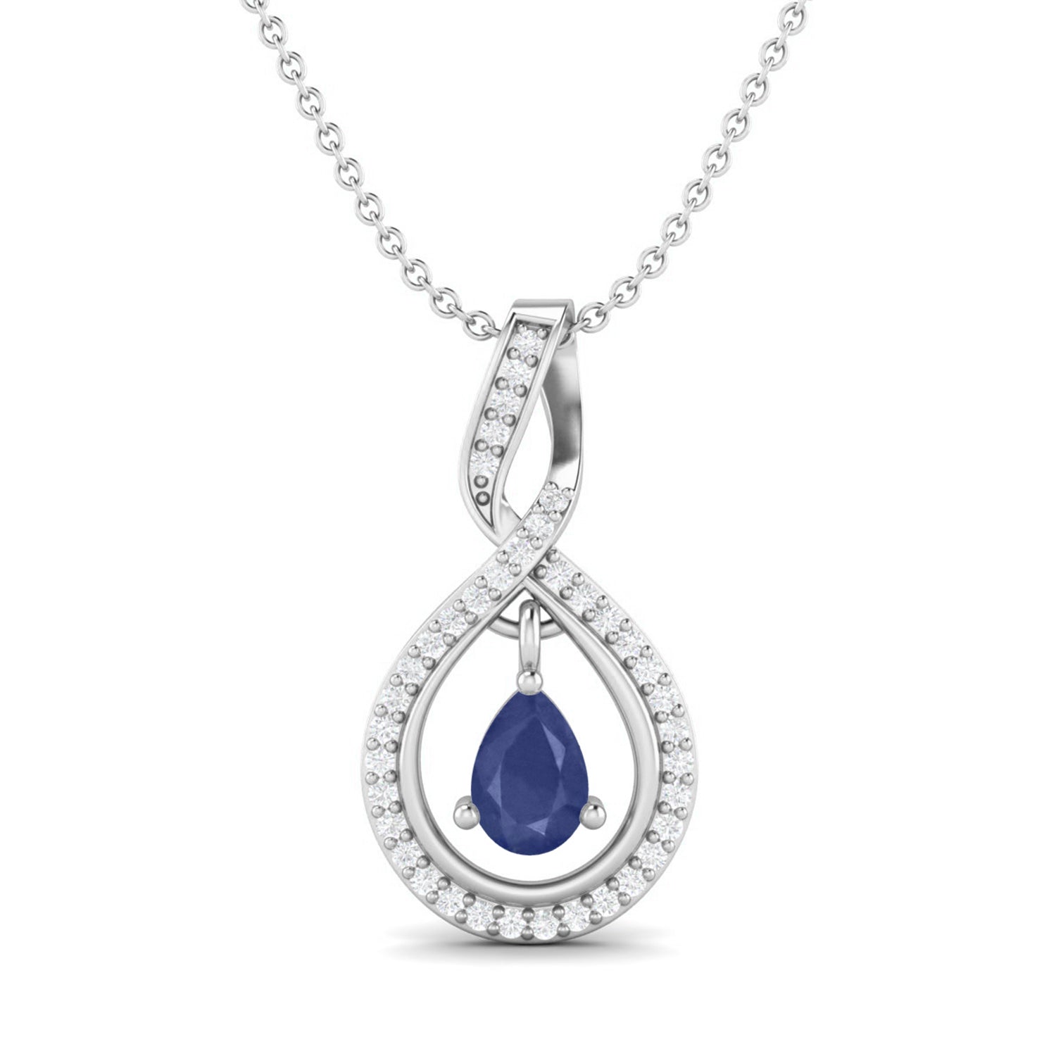 Blue Sapphire Pear 0.70 Ct Infinity Teardrop Halo Necklace -14k Yellow Gold-3