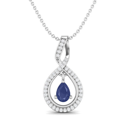 Blue Sapphire Pear 0.70 Ct Infinity Teardrop Halo Necklace -14k Yellow Gold-3
