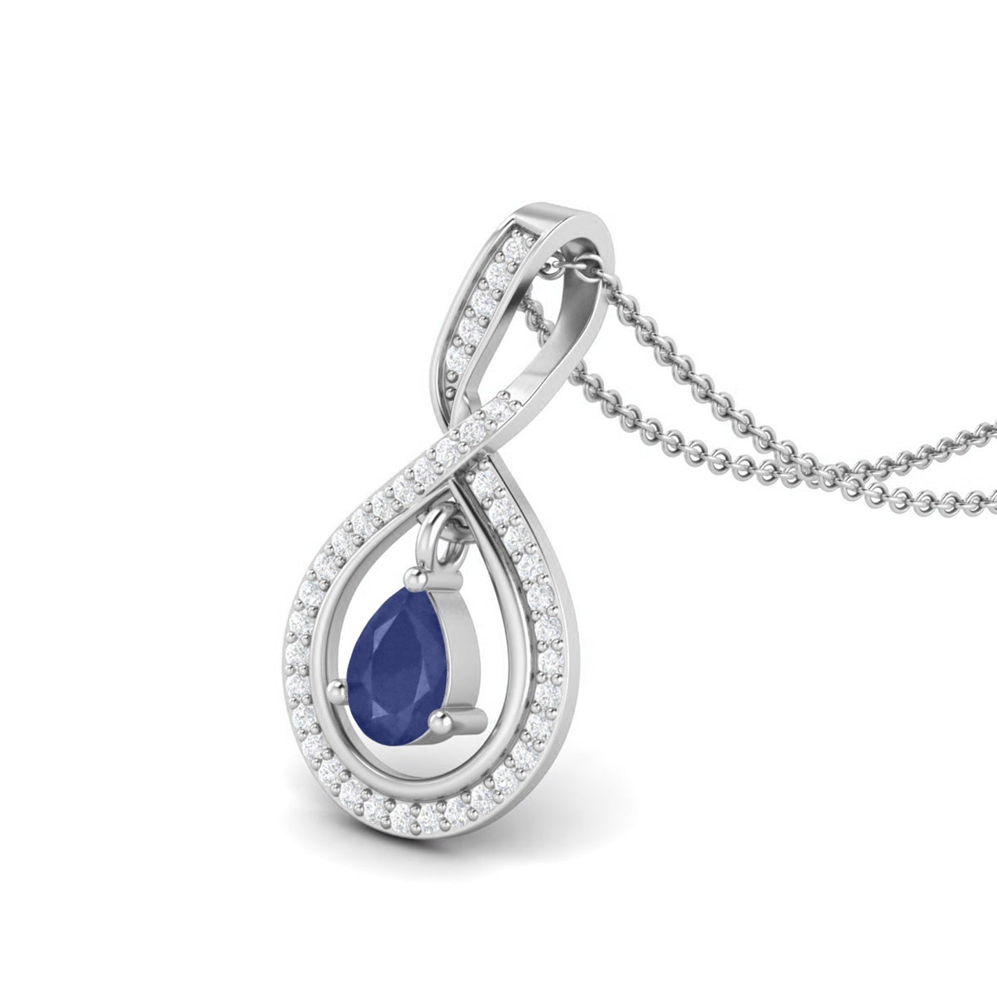 Blue Sapphire Pear 0.70 Ct Infinity Teardrop Halo Necklace -14k Yellow Gold-4