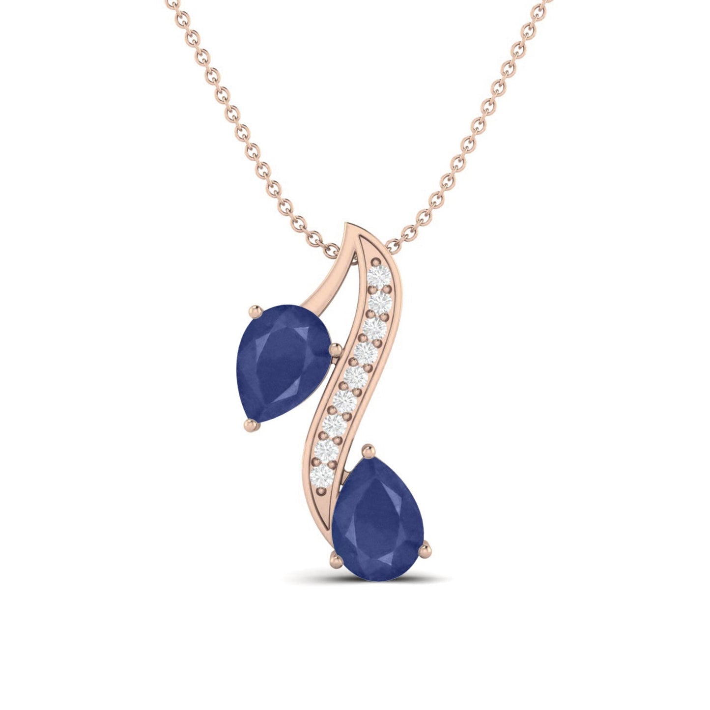 Blue Sapphire Twin Pear 2.00 Ct Curved Accent Necklace - 14k Yellow Gold-2
