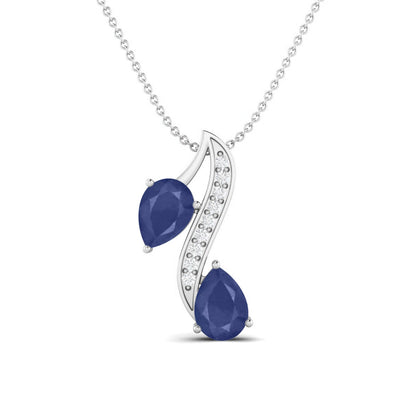 Blue Sapphire Twin Pear 2.00 Ct Curved Accent Necklace - 14k Yellow Gold-4