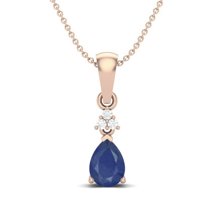 Blue Sapphire Pear 1.00 Ct Classic Trio Accent Necklace - 14k Yellow Gold-2