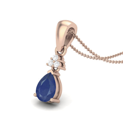 Blue Sapphire Pear 1.00 Ct Classic Trio Accent Necklace - 14k Yellow Gold-3