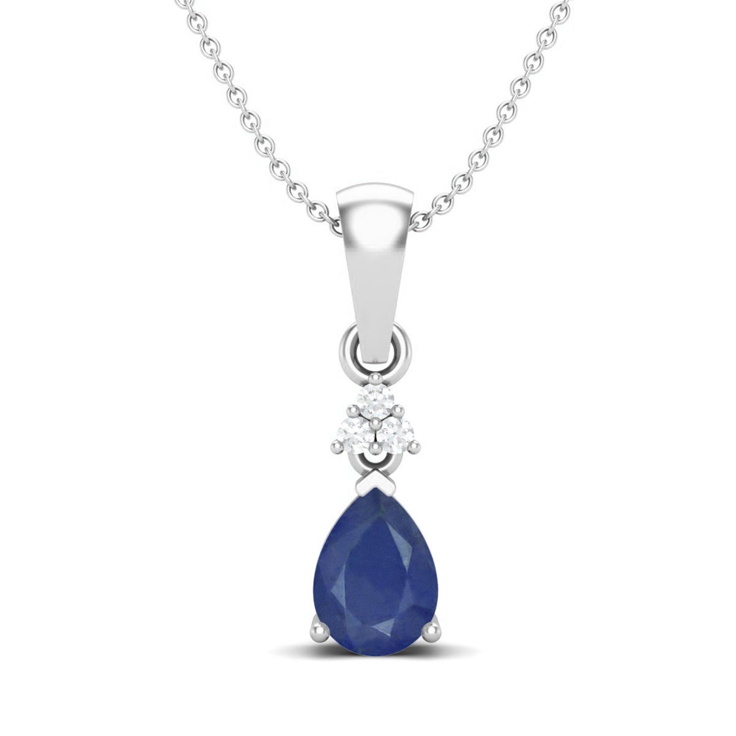 Blue Sapphire Pear 1.00 Ct Classic Trio Accent Necklace - 14k Yellow Gold-4