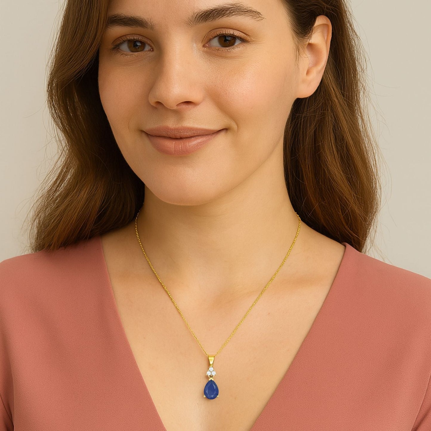 Blue Sapphire Tear Drop Pendant - 9K Yellow Gold-1