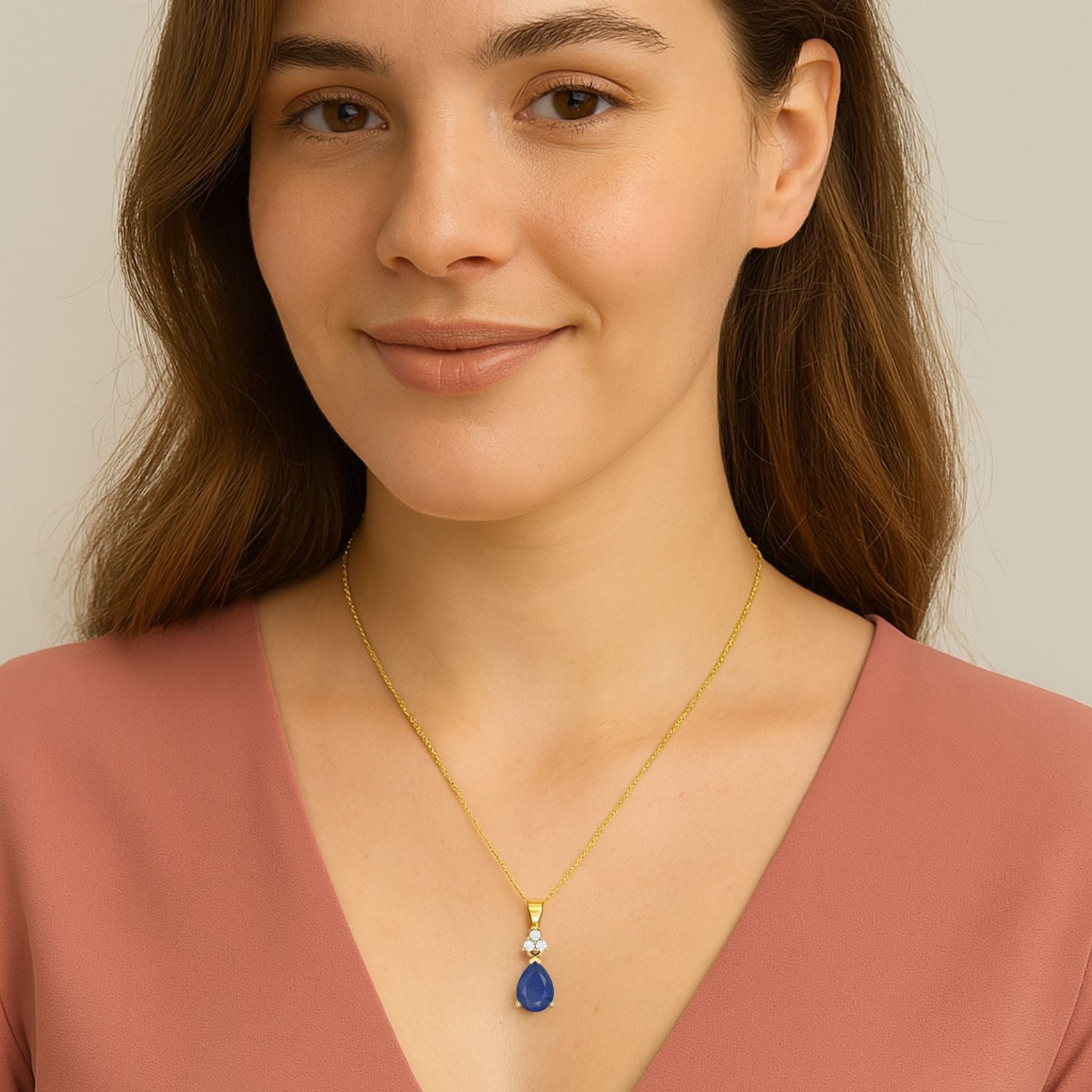 Blue Sapphire Tear Drop Pendant - 9K Yellow Gold-1