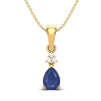 Blue Sapphire Tear Drop Pendant - 9K Yellow Gold-0