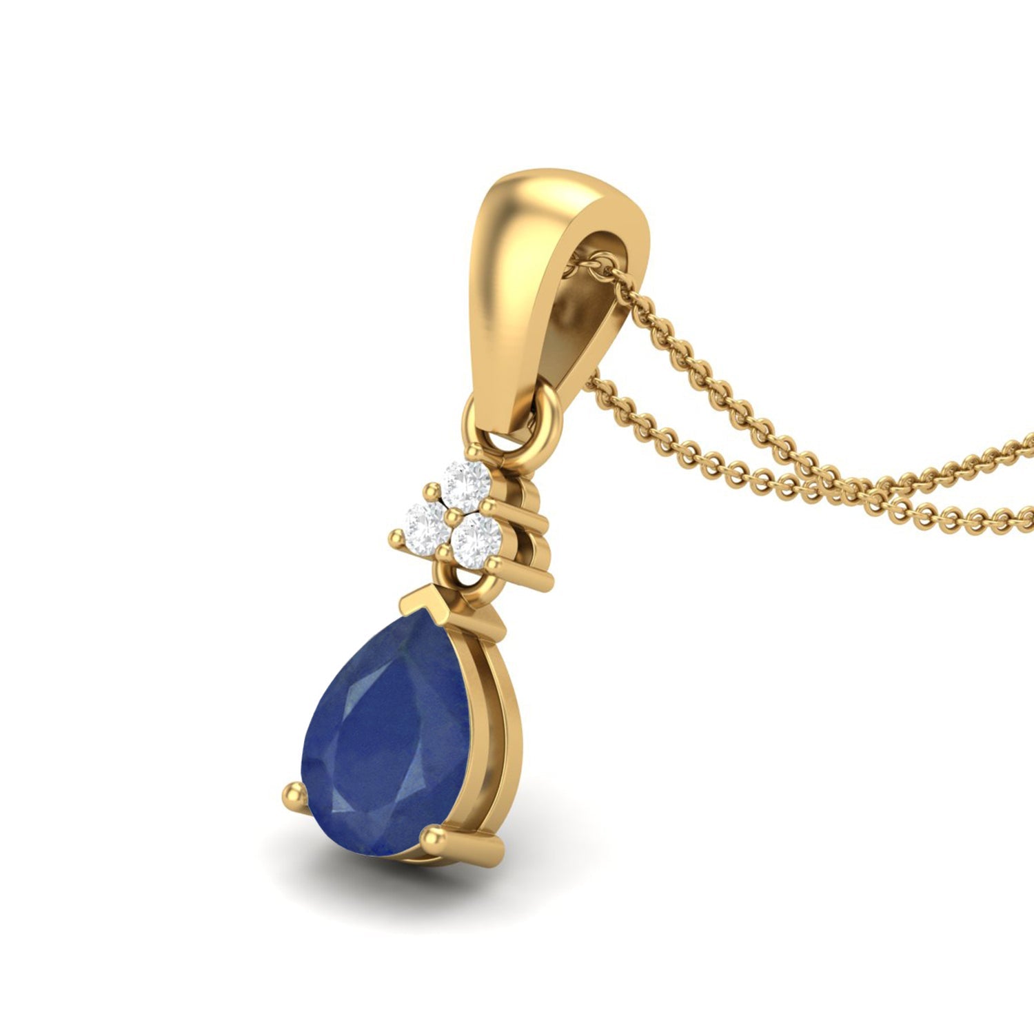 Blue Sapphire Tear Drop Pendant - 9K Yellow Gold-2
