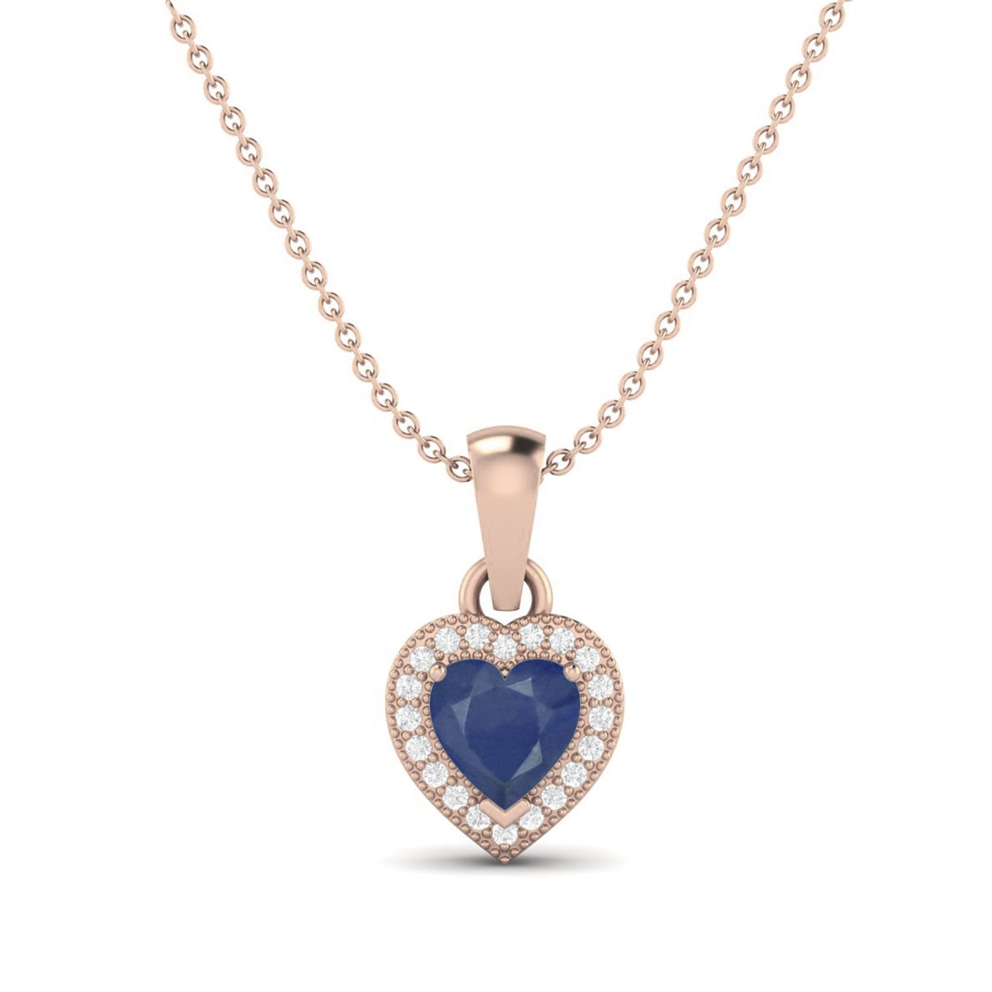 Blue Sapphire Heart 1.20 Ct Halo Love Design Necklace - 14k Yellow Gold-2