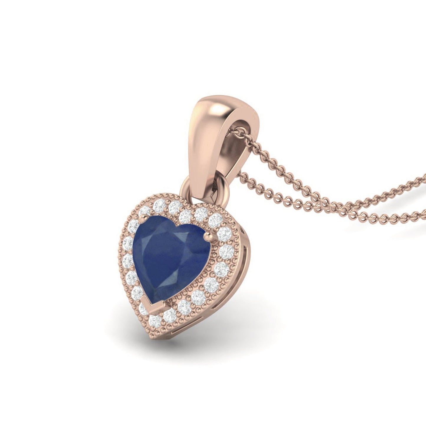 Blue Sapphire Heart 1.20 Ct Halo Love Design Necklace - 14k Yellow Gold-3