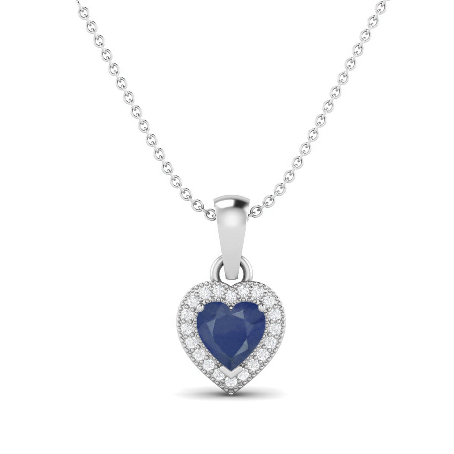 Blue Sapphire Heart 1.20 Ct Halo Love Design Necklace - 14k Yellow Gold-4