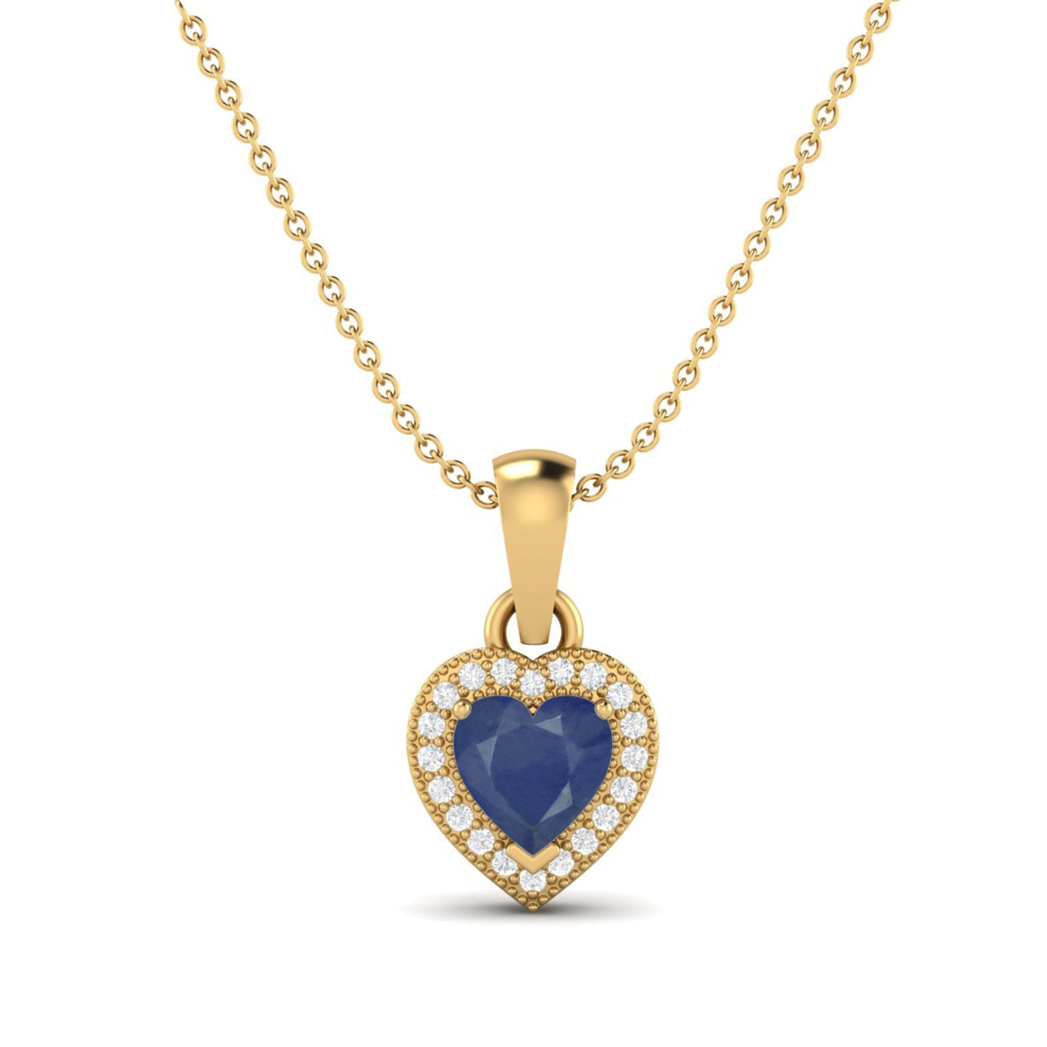 Blue Sapphire Halo Necklace - 9K Yellow Gold-0