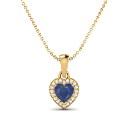 Blue Sapphire Halo Necklace - 9K Yellow Gold-0