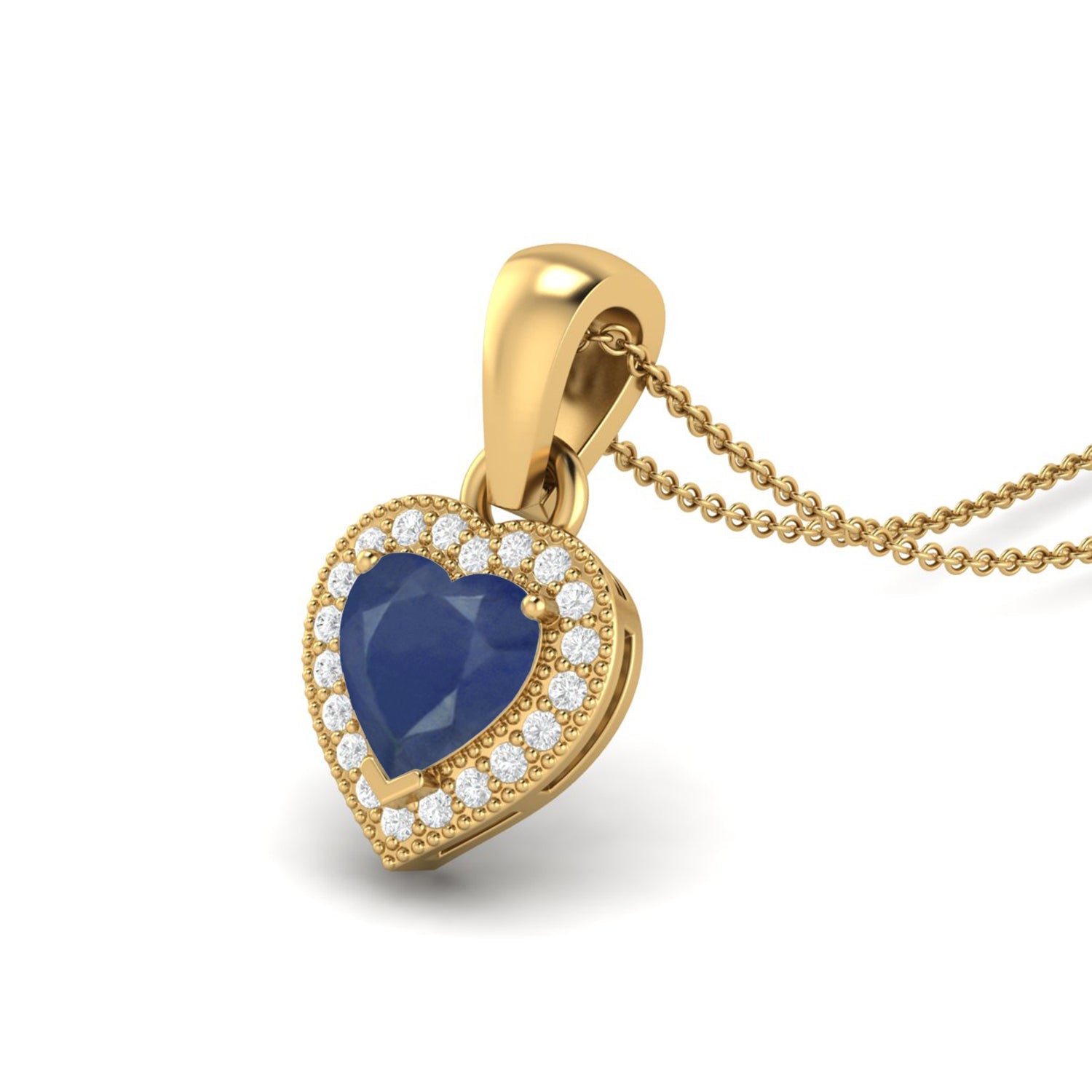 Blue Sapphire Halo Necklace - 9K Yellow Gold-2