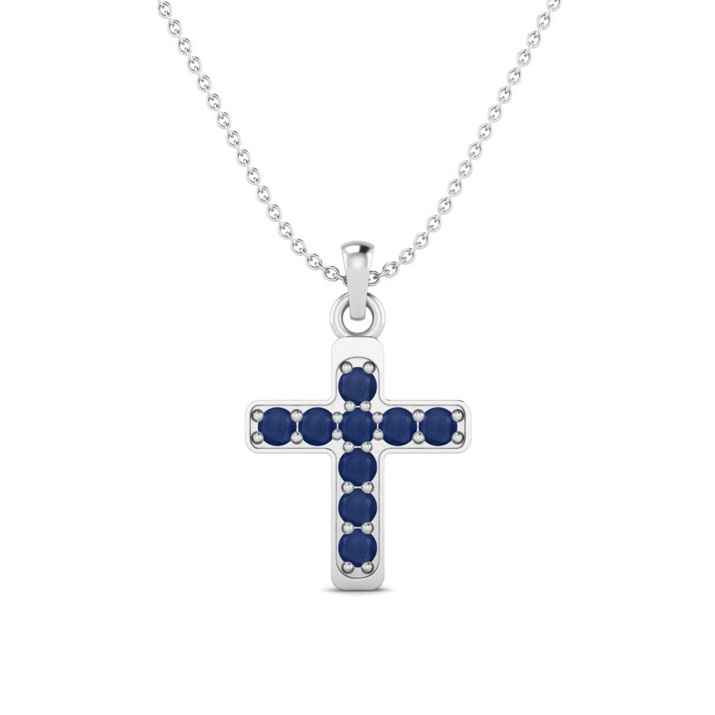Blue Sapphire 1.35 Ct Round Cluster Cross Necklace - 14k Yellow Gold-2