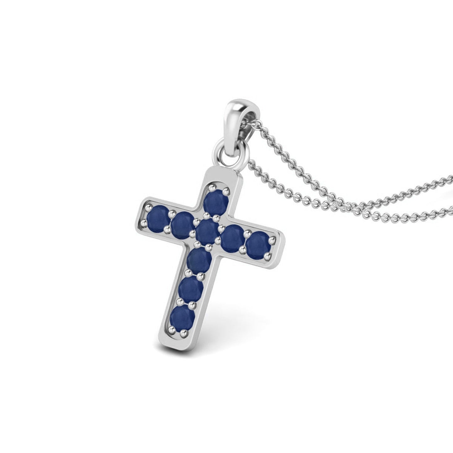 Blue Sapphire 1.35 Ct Round Cluster Cross Necklace - 14k Yellow Gold-3