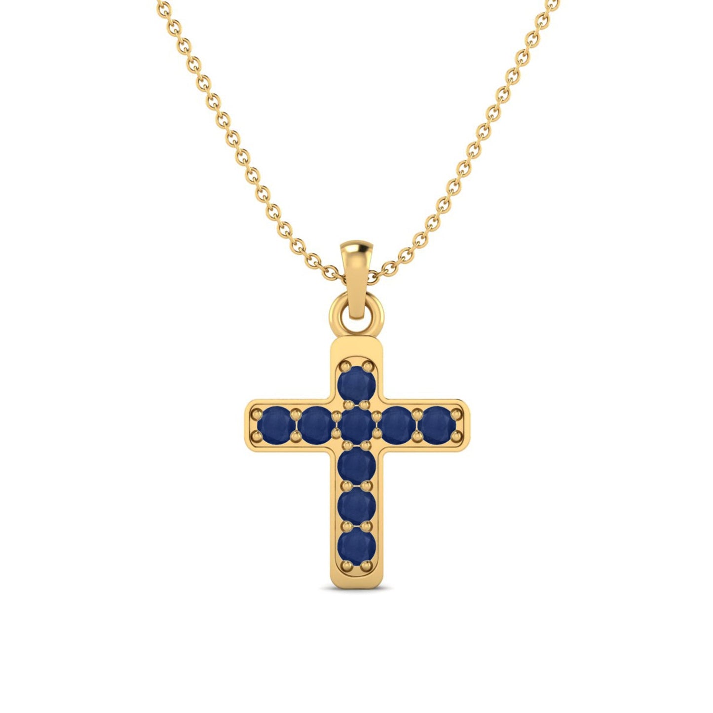 Blue Sapphire Religious Charm Pendant - 9K Yellow Gold-0