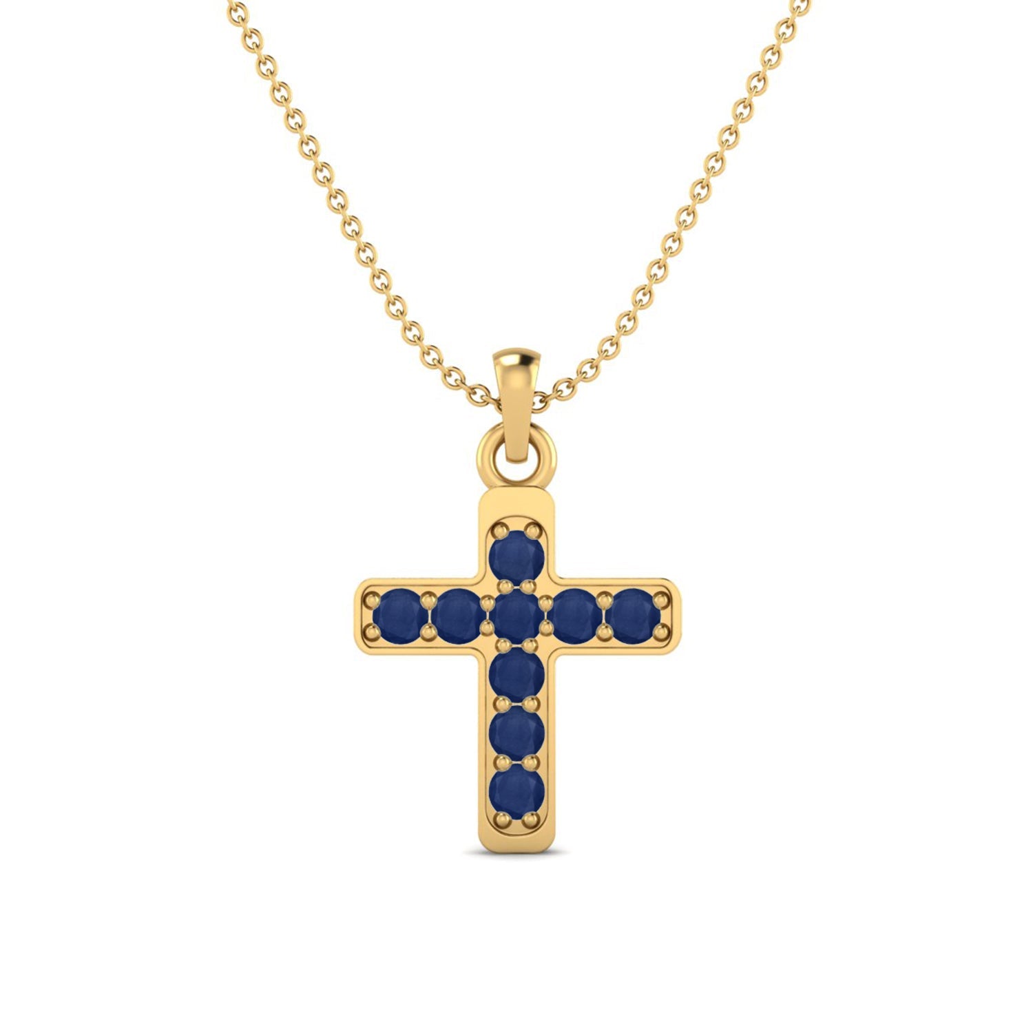 Blue Sapphire Religious Charm Pendant - 9K Yellow Gold-0