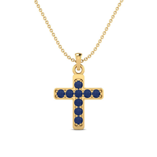 Blue Sapphire Religious Charm Pendant - 9K Yellow Gold-0