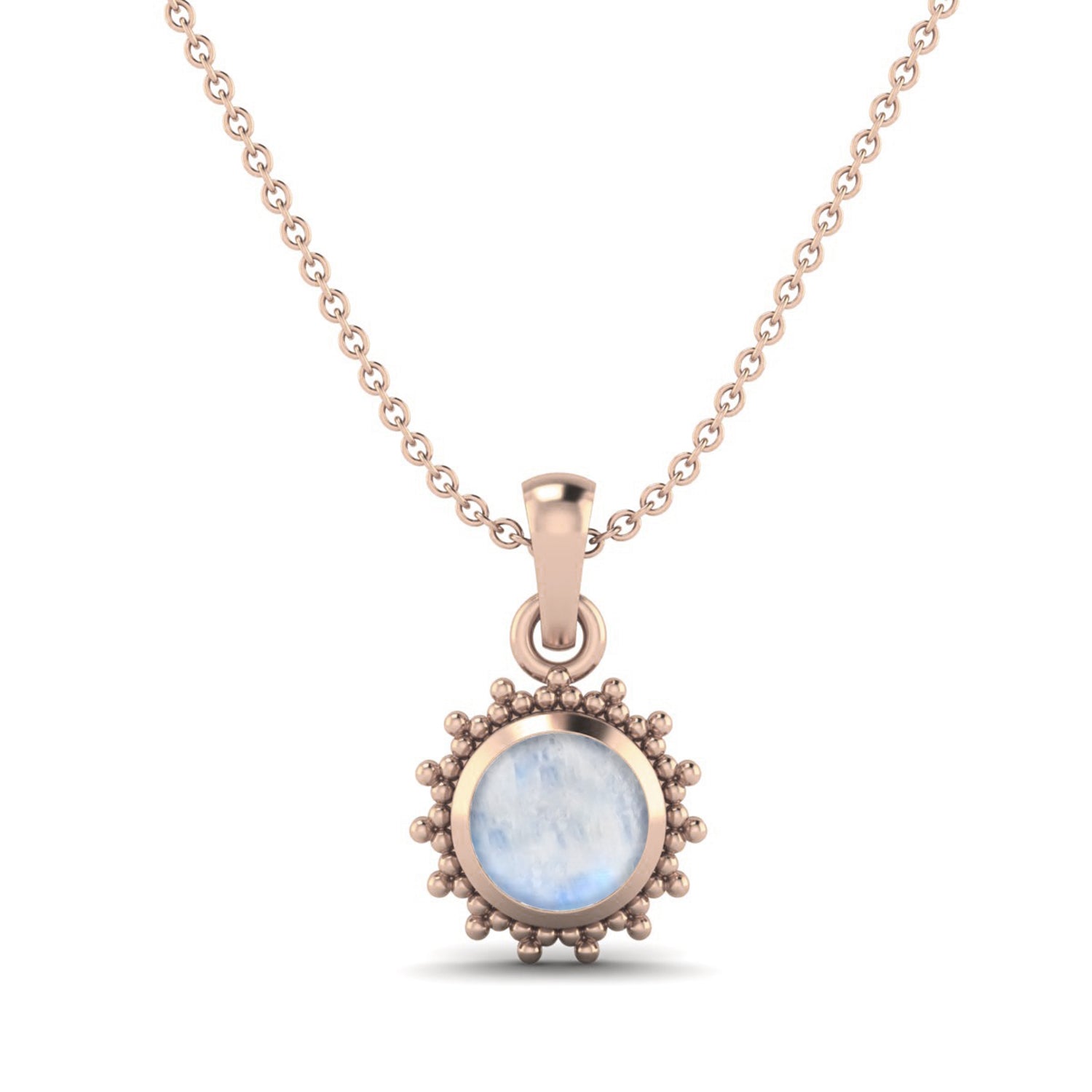 0.75 Ct Moonstone Round Beaded Halo Necklace – 14K Yellow Gold-4