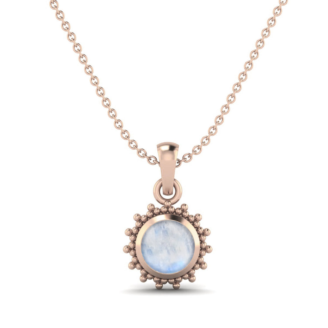 0.75 Ct Moonstone Round Beaded Halo Necklace – 14K Yellow Gold-4