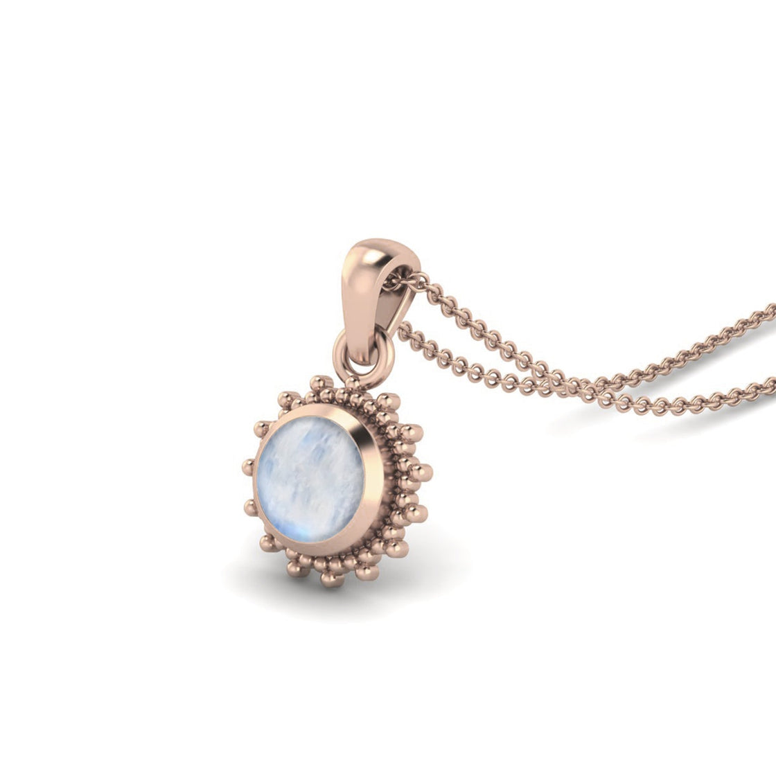0.75 Ct Moonstone Round Beaded Halo Necklace – 14K Yellow Gold-6