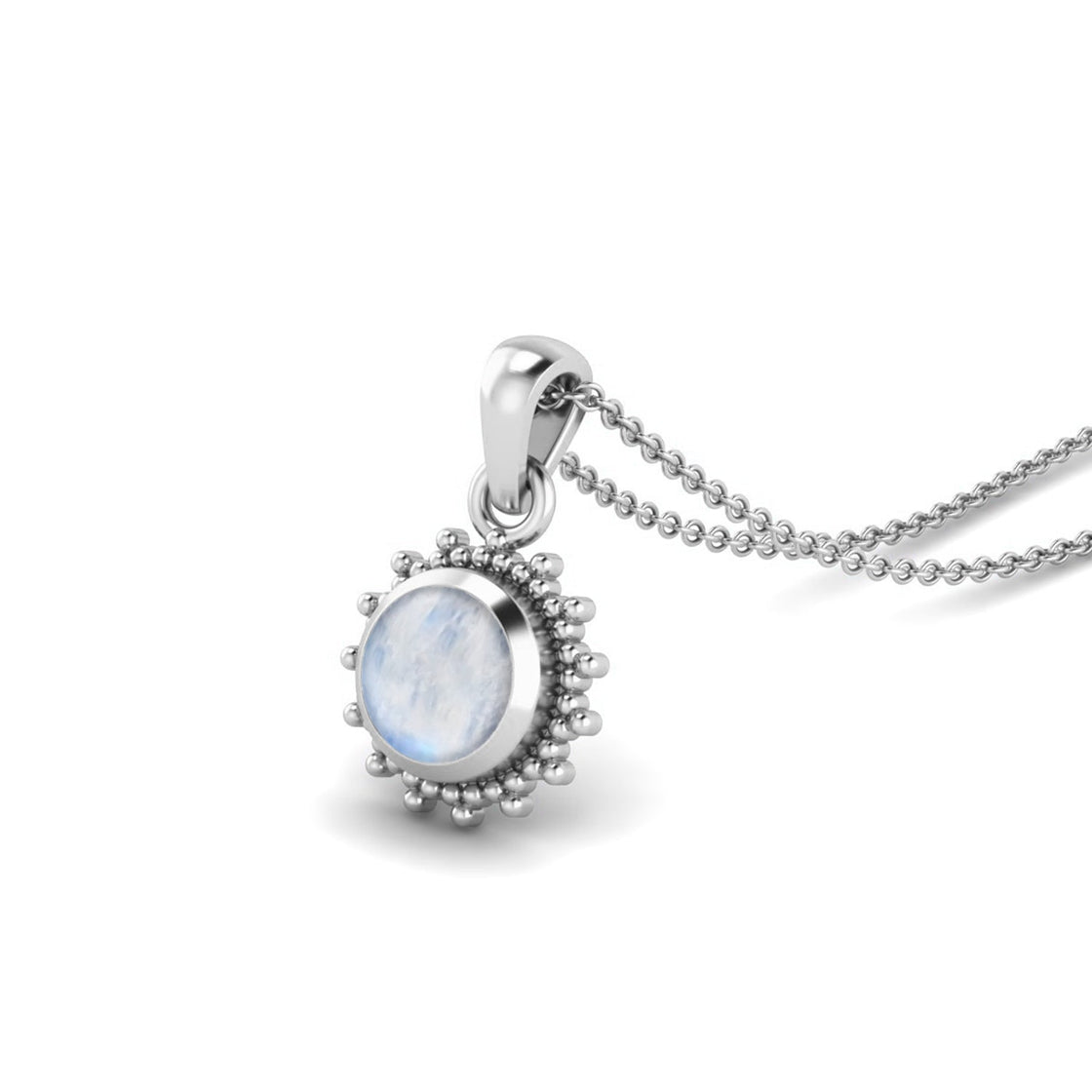 0.75 Ct Moonstone Round Beaded Halo Necklace – 14K Yellow Gold-5