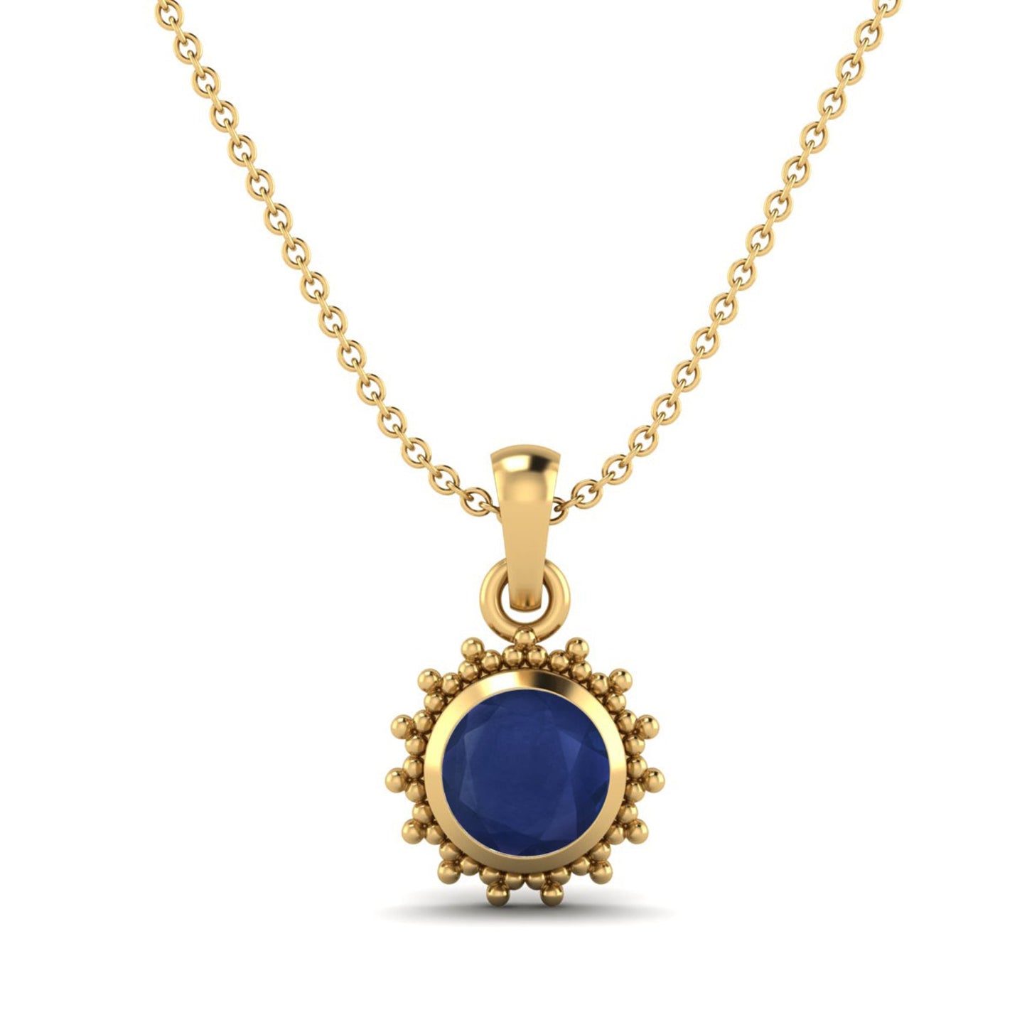 Blue Sapphire Beaded Necklace - 9K Yellow Gold-0