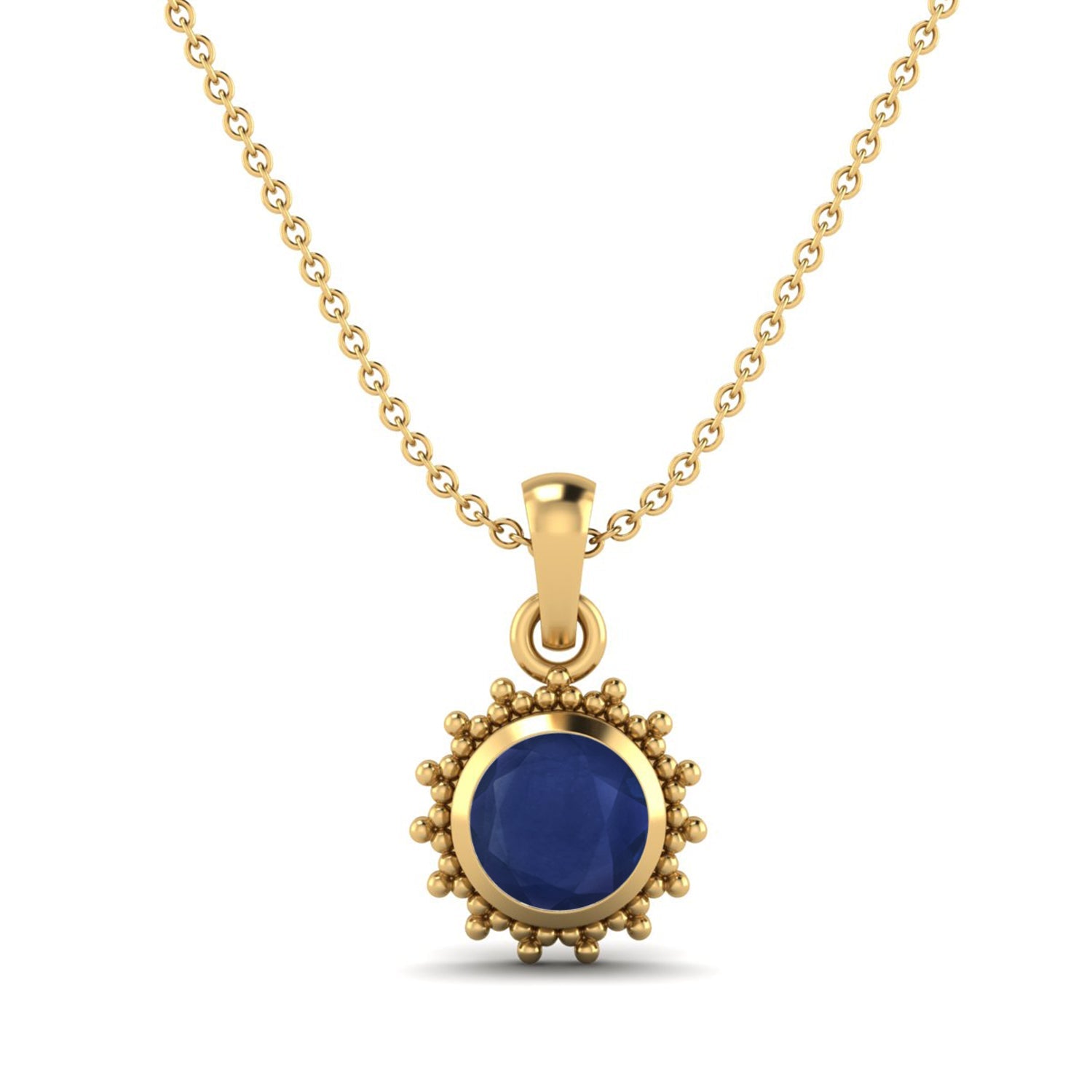 Blue Sapphire Beaded Necklace - 9K Yellow Gold-0
