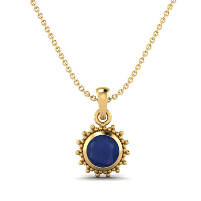 Blue Sapphire Beaded Necklace - 9K Yellow Gold-0