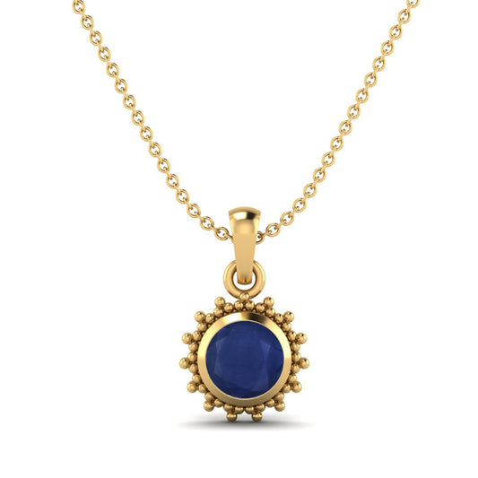 Blue Sapphire Beaded Necklace - 9K Yellow Gold-0